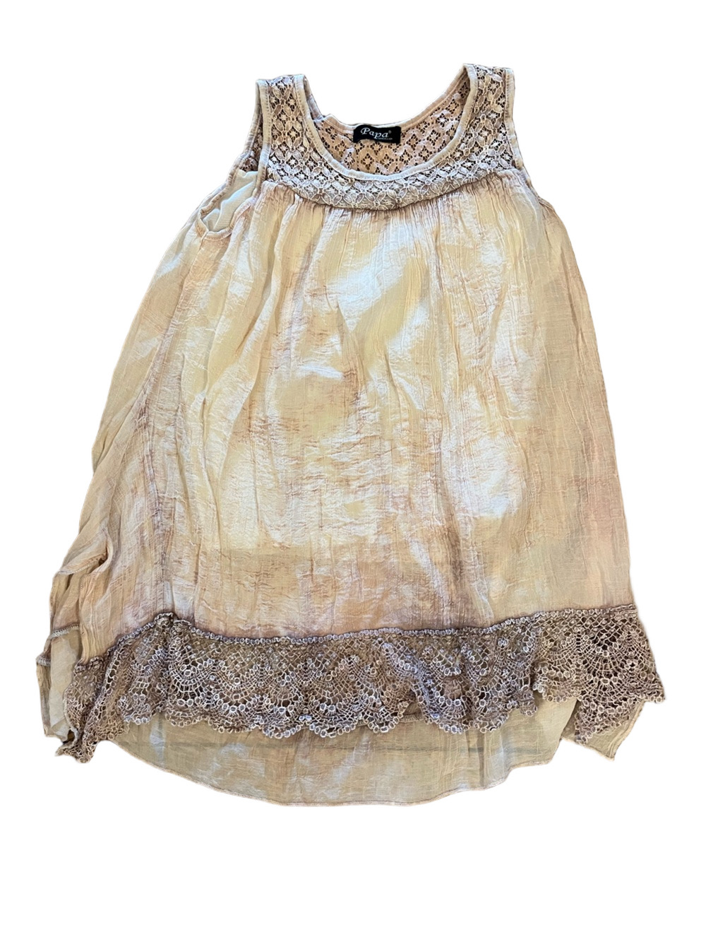 Papa Vancouver Boho Crinkle Lace Trim Sleeveless Tunic Dress Very Good Condition